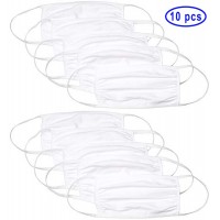 10 Pack Adult Cloth Face Mask, Two Ply Layered Soft 100% Cotton, Washable, Unisex One Size, White
