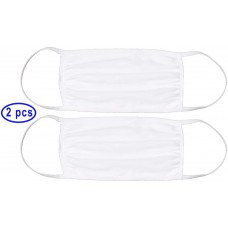 2 Pack Adult Cloth Face Mask, Two Ply Layered Soft 100% Cotton, Washable, Unisex One Size, White